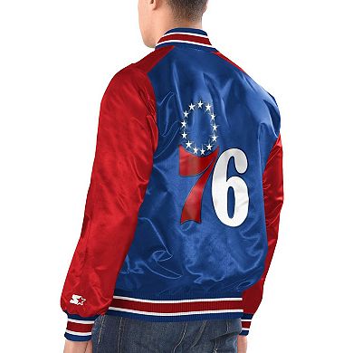 Men's Starter Royal/Red Philadelphia 76ers Renegade Satin Full-Snap Varsity Jacket