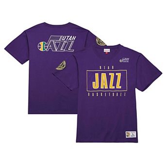 Men's Mitchell & Ness Purple Utah Jazz Hardwood Classics Team OG 2.0 Premium Vintage Logo T-Shirt