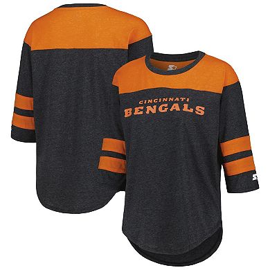 Women's Starter Black Cincinnati Bengals Fullback Tri-Blend Three-Quarter Sleeve T-Shirt