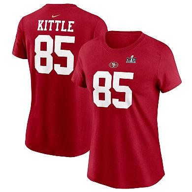 Women's Nike George Kittle Scarlet San Francisco 49ers Super Bowl LVIII Patch Player Name & Number T-Shirt