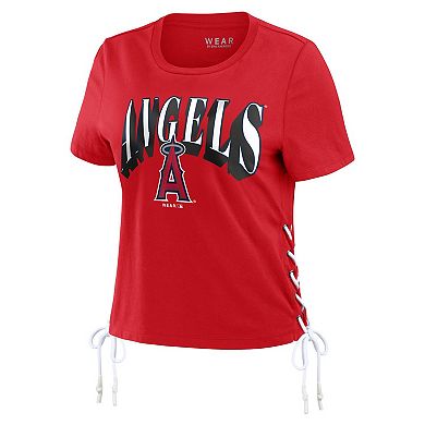 Women's WEAR by Erin Andrews Red Los Angeles Angels Side Lace-Up Cropped T-Shirt