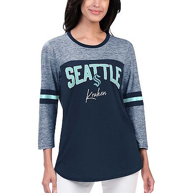 Women's G-III 4Her by Carl Banks Deep Sea Blue Seattle Kraken Play The Game 3/4-Sleeve T-Shirt