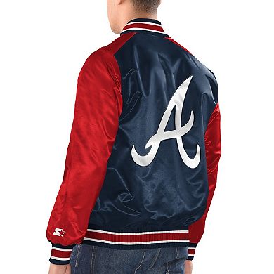 Men's Starter Navy/Red Atlanta Braves Varsity Satin Full-Snap Jacket