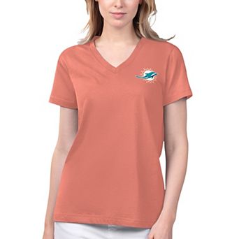 Women's Margaritaville Coral Miami Dolphins Game Time V-Neck T-Shirt