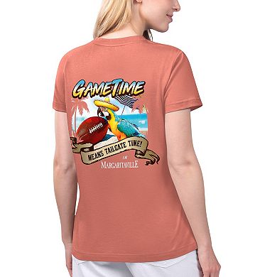 Women's Margaritaville Coral Miami Dolphins Game Time V-Neck T-Shirt