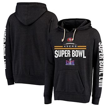 Men's Majestic Threads Heather Black San Francisco 49ers Super Bowl LVIII Tri-Blend Pullover Hoodie