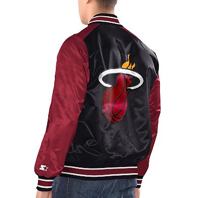 Men's Starter Black/Red Miami Heat Renegade Satin Full-Snap Varsity Jacket
