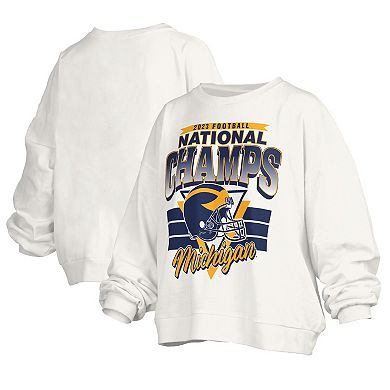 Women's Pressbox  White Michigan Wolverines College Football Playoff 2023 National Champions Raglan Cropped Pullover Sweatshirt
