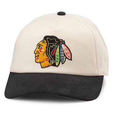 Men's American Needle White/Black Chicago Blackhawks Burnett Adjustable Hat