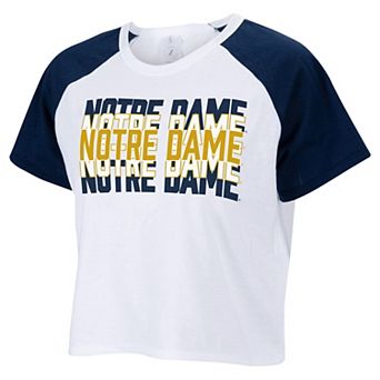 Women's ZooZatz White Notre Dame Fighting Irish Colorblock Repeat Raglan Cropped T-Shirt