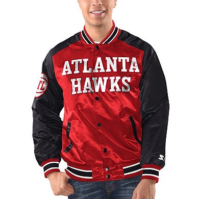 Men's Starter Red/Black Atlanta Hawks Renegade Satin Full-Snap Varsity Jacket