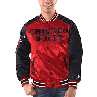 Men's Starter Red/Black Chicago Bulls Renegade Satin Full-Snap Varsity Jacket