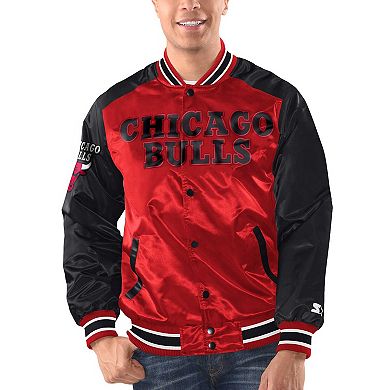 Men's Starter Red/Black Chicago Bulls Renegade Satin Full-Snap Varsity Jacket