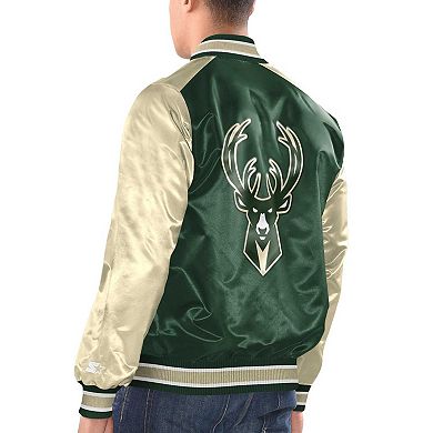 Men's Starter Hunter Green/Cream Milwaukee Bucks Renegade Satin Full-Snap Varsity Jacket