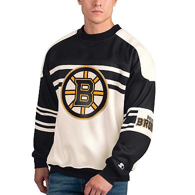 Men's Starter White Boston Bruins Defense Fleece Crewneck Pullover Sweatshirt