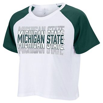 Women's ZooZatz White Michigan State Spartans Colorblock Repeat Raglan Cropped T-Shirt
