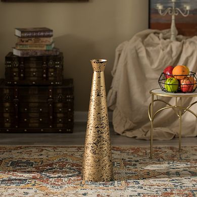 Brushed Paint Unique Straight Design Metal Decorative Floor Vase Flower Holder