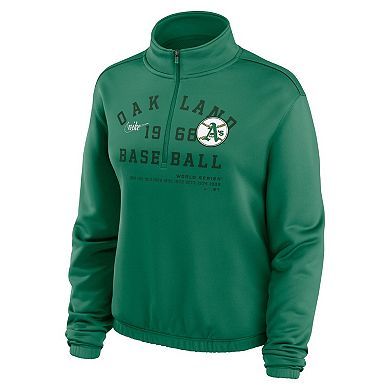 Women's Nike Green Oakland Athletics Rewind Splice Half-Zip Semi-Cropped Bubble Hem Sweatshirt