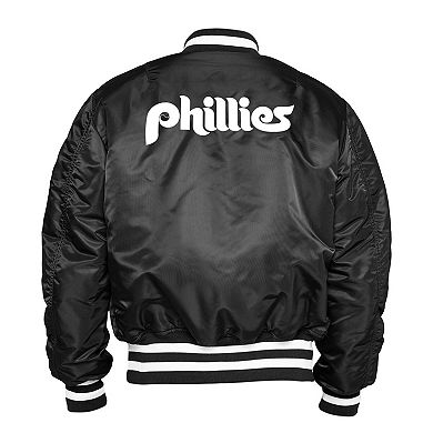 Men's New Era x Alpha Industries Black Philadelphia Phillies Reversible Full-Zip Bomber Jacket