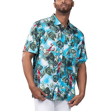 Men's Margaritaville Light Blue New York Jets Jungle Parrot Party Button-Up Shirt