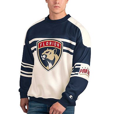 Men's Starter White Florida Panthers Defense Fleece Crewneck Pullover Sweatshirt