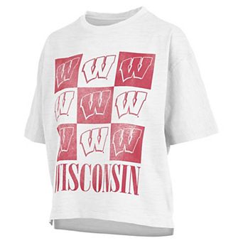 Women's Pressbox White Wisconsin Badgers Motley Crew Andy Waist Length Oversized T-Shirt