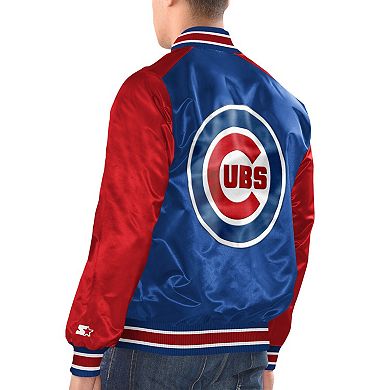 Men's Starter Royal/Red Chicago Cubs Varsity Satin Full-Snap Jacket