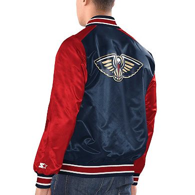 Men's Starter Navy/Red New Orleans Pelicans Renegade Satin Full-Snap Varsity Jacket