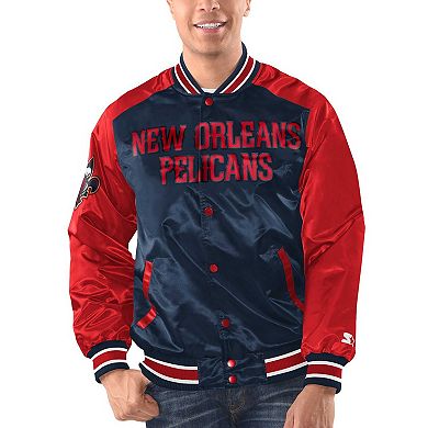 Men's Starter Navy/Red New Orleans Pelicans Renegade Satin Full-Snap Varsity Jacket