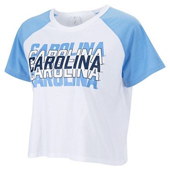 Women's ZooZatz White North Carolina Tar Heels Colorblock Repeat Raglan Cropped T-Shirt