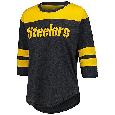 Women's Starter Black Pittsburgh Steelers Fullback Tri-Blend Three-Quarter Sleeve T-Shirt