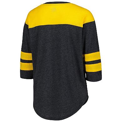 Women's Starter Black Pittsburgh Steelers Fullback Tri-Blend Three-Quarter Sleeve T-Shirt