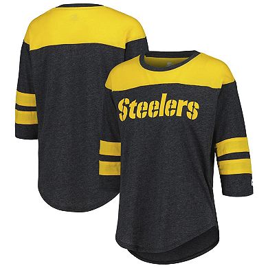 Women's Starter Black Pittsburgh Steelers Fullback Tri-Blend Three-Quarter Sleeve T-Shirt