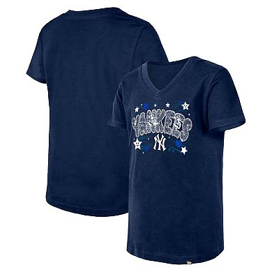 Girls Youth New Era Navy New York Yankees Sequin V-Neck T-Shirt
