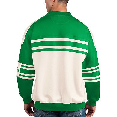 Men's Starter White Dallas Stars Defense Fleece Crewneck Pullover Sweatshirt