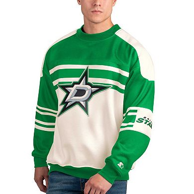 Men's Starter White Dallas Stars Defense Fleece Crewneck Pullover Sweatshirt