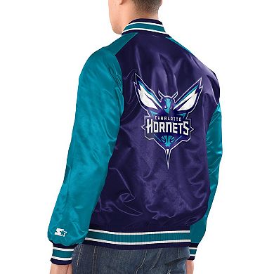 Men's Starter Purple/Teal Charlotte Hornets Renegade Satin Full-Snap Varsity Jacket