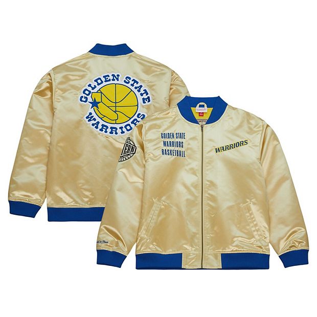 Men s Mitchell Ness Gold Golden State Warriors Team OG 2.0 Vintage Logo Satin Full Zip