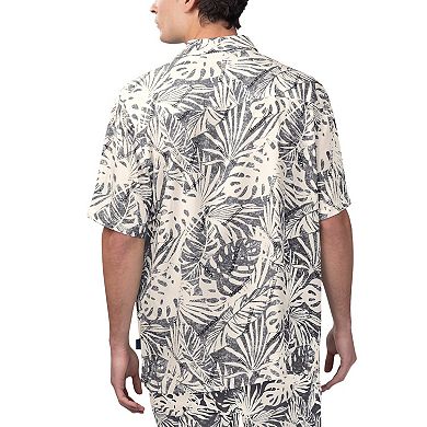 Men's Margaritaville Tan Baltimore Ravens Sand Washed Monstera Print Party Button-Up Shirt