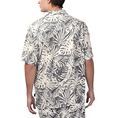 Men's Margaritaville Tan Carolina Panthers Sand Washed Monstera Print Party Button-Up Shirt