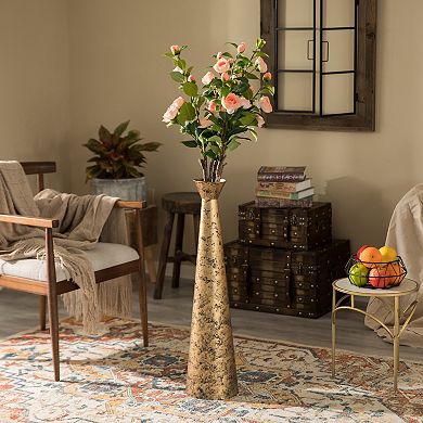 Brushed Paint Unique Straight Design Metal Decorative Floor Vase Flower Holder for Entryway