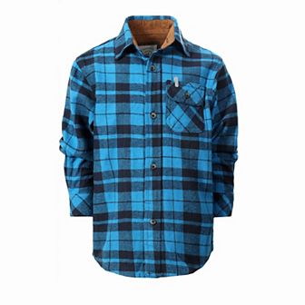 Gioberti Kid's Single Pocket Flannel Shirt With Corduroy Contrast