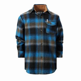 Gioberti Kid's Single Pocket Flannel Shirt With Corduroy Contrast