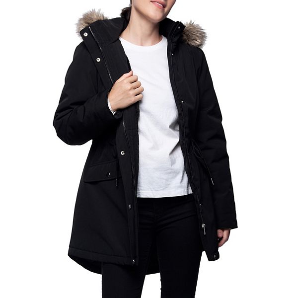 Long Faux Fur Lined Parka Jacket - Olive