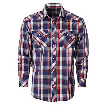 Gioberti Men's Western Plaid Long Sleeve Shirt With Pearl Snap-on