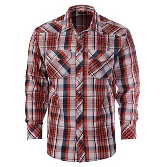 Gioberti Men's Western Plaid Long Sleeve Shirt With Pearl Snap-on