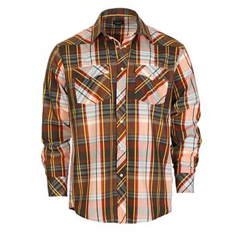 Gioberti Men's Western Plaid Long Sleeve Shirt With Pearl Snap-on