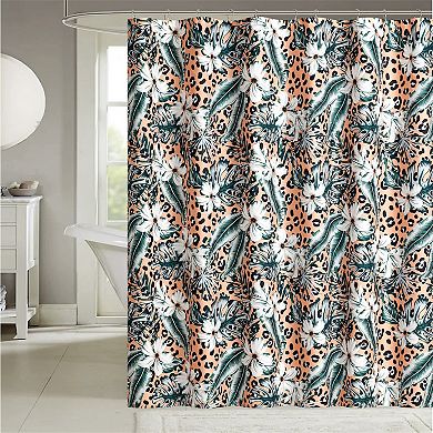 RT Designers Tropical Fiesta Pink Leopard Printed Shower Curtain - 70x72", Multi