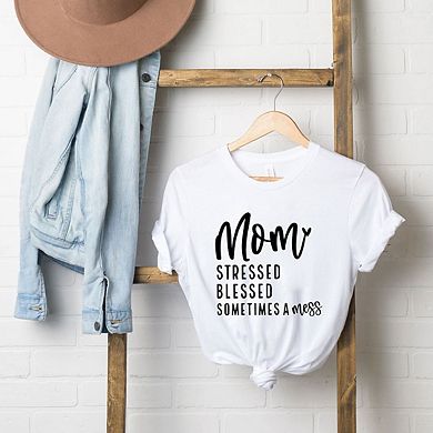 Mom Stressed Blessed Short Sleeve Graphic Tee