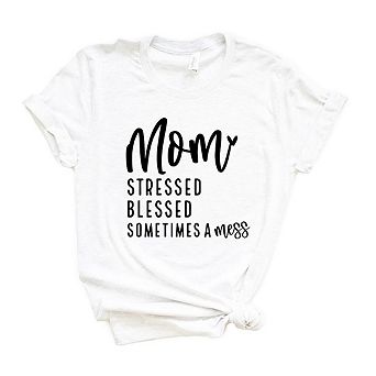 Mom Stressed Blessed Short Sleeve Graphic Tee
